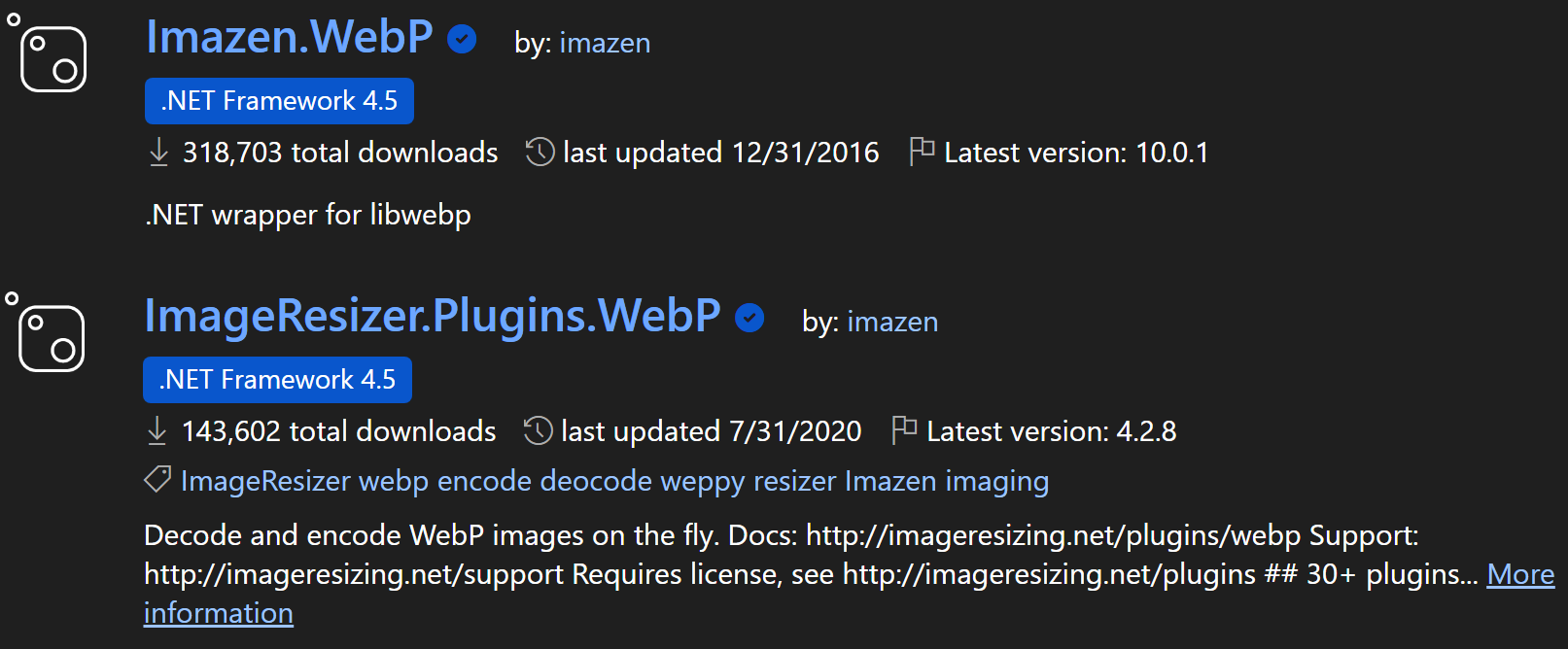 Imazen.WebP and ImageResizer.Plugins.WebP